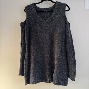 Venus Metallic Cold Shoulder Sweater Charcoal Silver